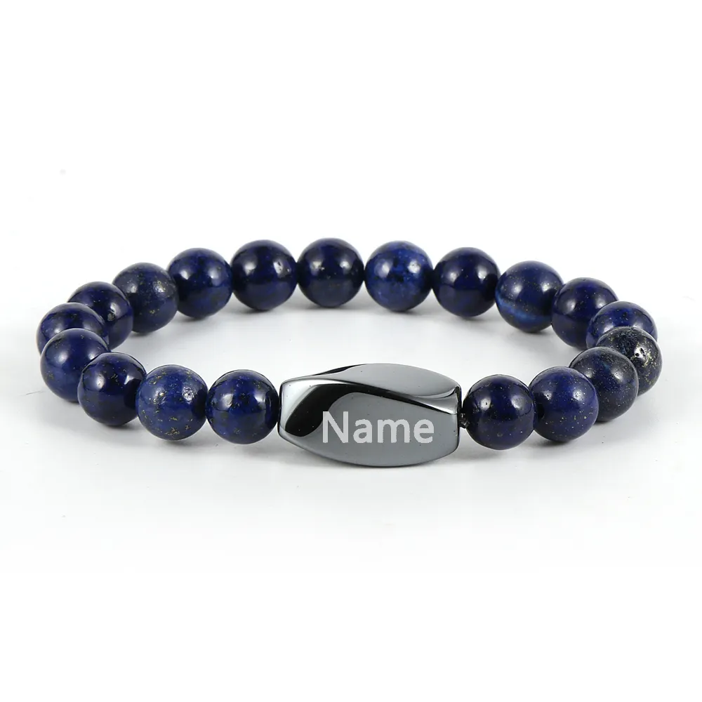 Cuentas de hematita Natural para hombres y mujeres, pulseras con símbolo personalizado de nombre y logotipo, 8mm