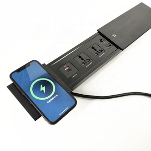 Aleación de aluminio Integrado multifunción Universal Power data Desk montado enchufe deslizante con cargador inalámbrico usb-c RJ45 Cat6 - Product Image 1