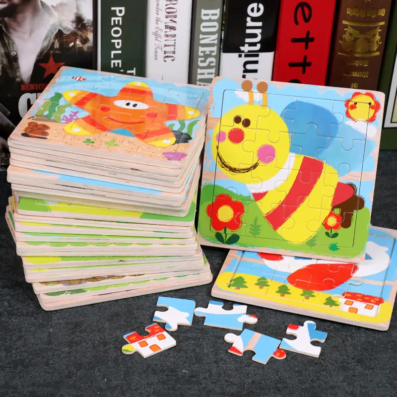 Best Selling Kids Animal Jigsaw Toy 16 pieces of Wooden Cartoon Puzzle Other Early Educational Toys For Children 3-6 Years Old