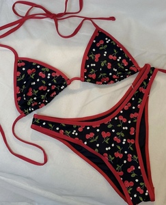 Personalizado Bandeau Impresso Swimsuit Mulheres Underwire Triângulo Biquínis Beachwear Cintura Alta Duas Peças Swimwear Vermelho <span class=keywords><strong>Micro</strong></span> Biquíni Conjuntos