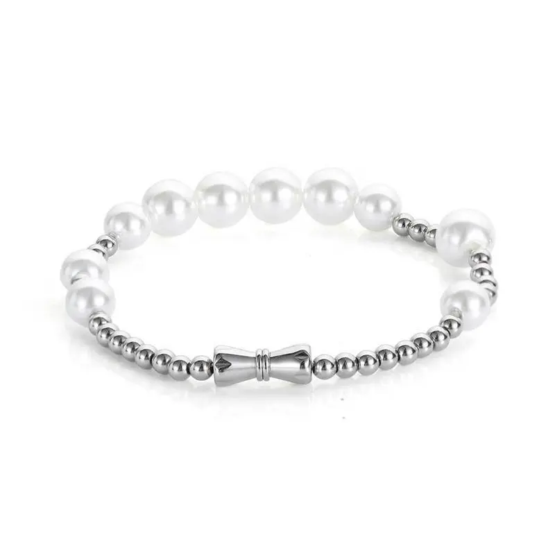 Ins style hip hop Bijoux boule en acier inoxydable bracelet fantaisie perle blanche pour femmes hommes