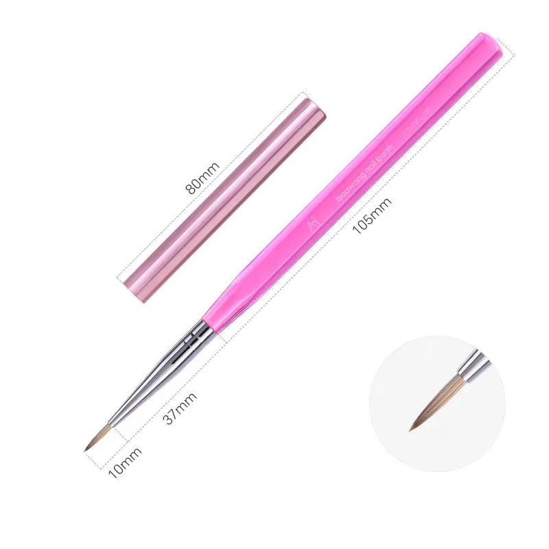 BW5-04 Baowang pink kristal akrilik cat air tipis nail liner mini oval kecil uv gel seni kuku kuas pensil untuk kuku