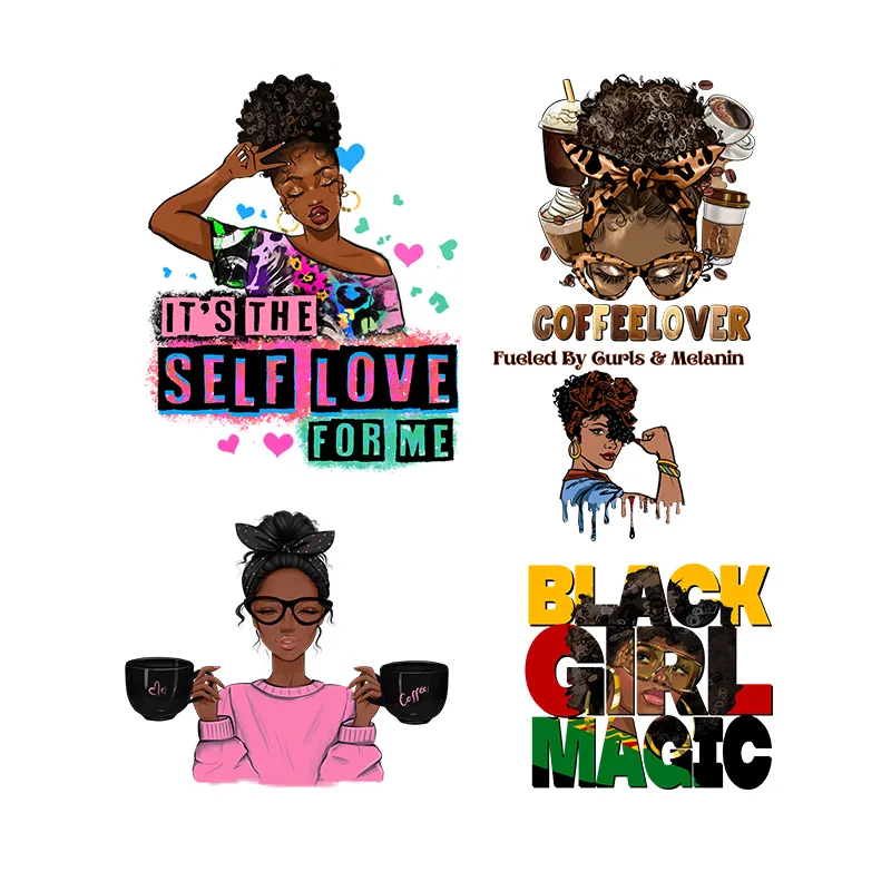 Custom Anime New Arrival DIY Black Girl Magic Iron On Patches Afro Girl Heat Transfer Printing Dtf Heat Transfer For T-shirt