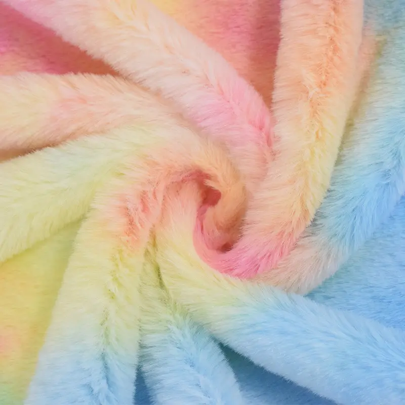 En çok satan 100%, polyester sahte tavşan kürk kumaş sıcak satış tekstil oyuncaklar uzun kazık kravat boyama PV peluş kumaş/