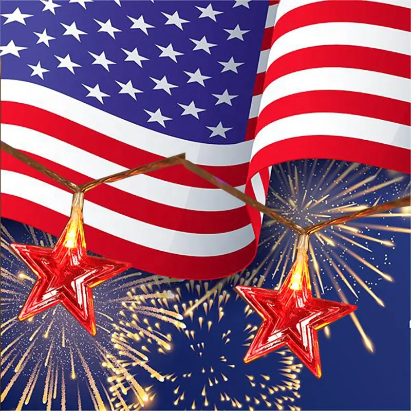 American Flag String Light Super Bright LEDs Star Light for Independence Day July 4th Yard Garden Patio Yard Holiday Decoration