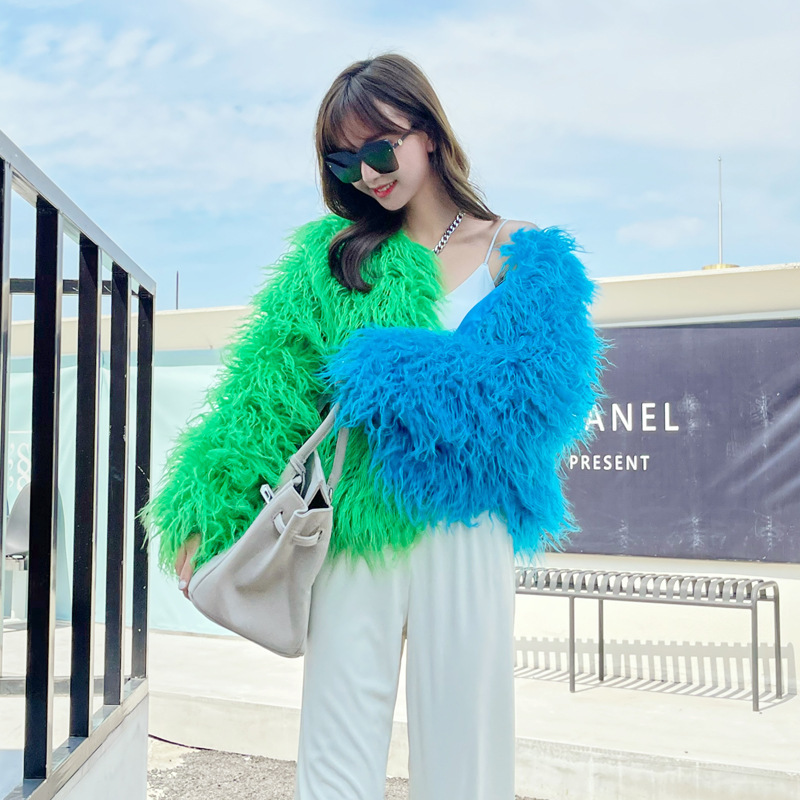 Blue and green color-blocked