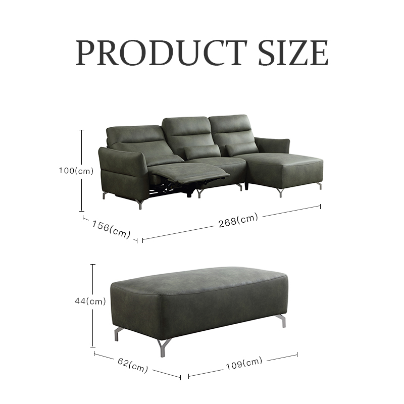 Fabric  L shape power recliner sofa  with ottoman and USB charging port for living room use