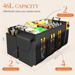 Ayarlanabilir Polyester araba bagaj Boot organizatör katlanabilir büyük kapasiteli saklama kutusu askıları ile - Product Image 2