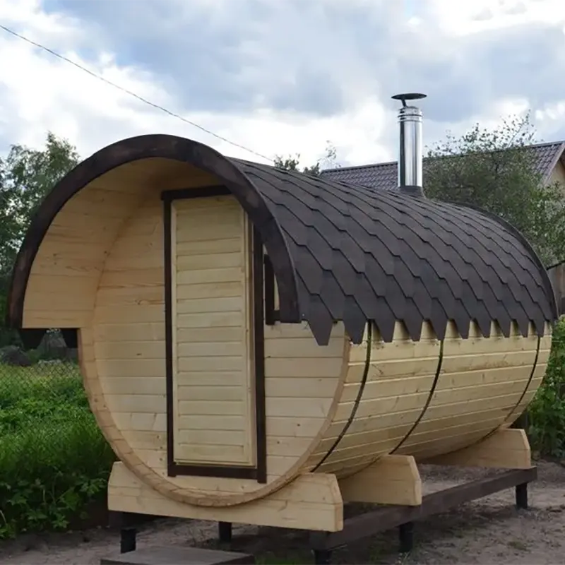 Poland Barrel Stijl Rode Ceder Luxe Houten Sauna Stoomkamer Met Veranda En Glas