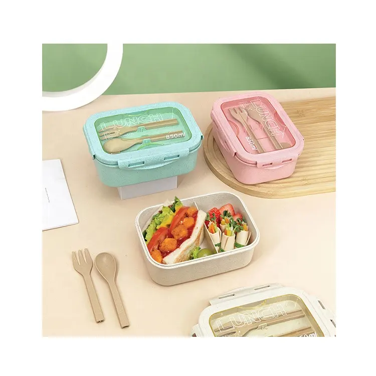 Conteneurs à lunch micro-ondables de qualité alimentaire boîte à lunch bento scolaire en paille de blé étanche portable