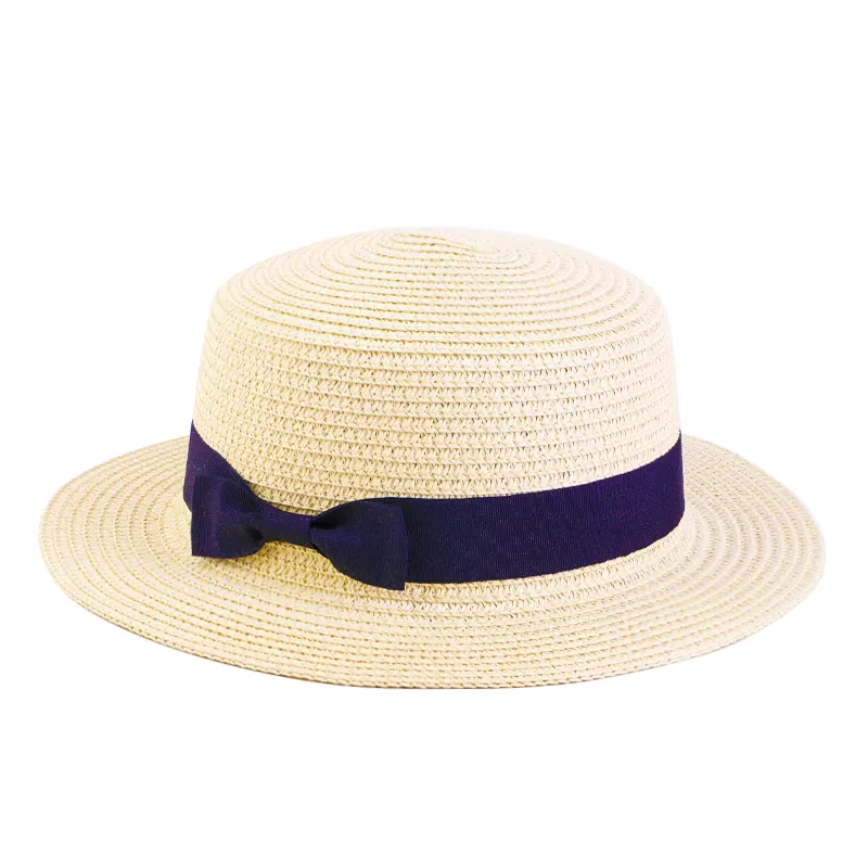 Sombrero de paja para mujer, Fedora, estilo Panamá, cinta superior plana, sombrero de paja de trigo Natural de verano