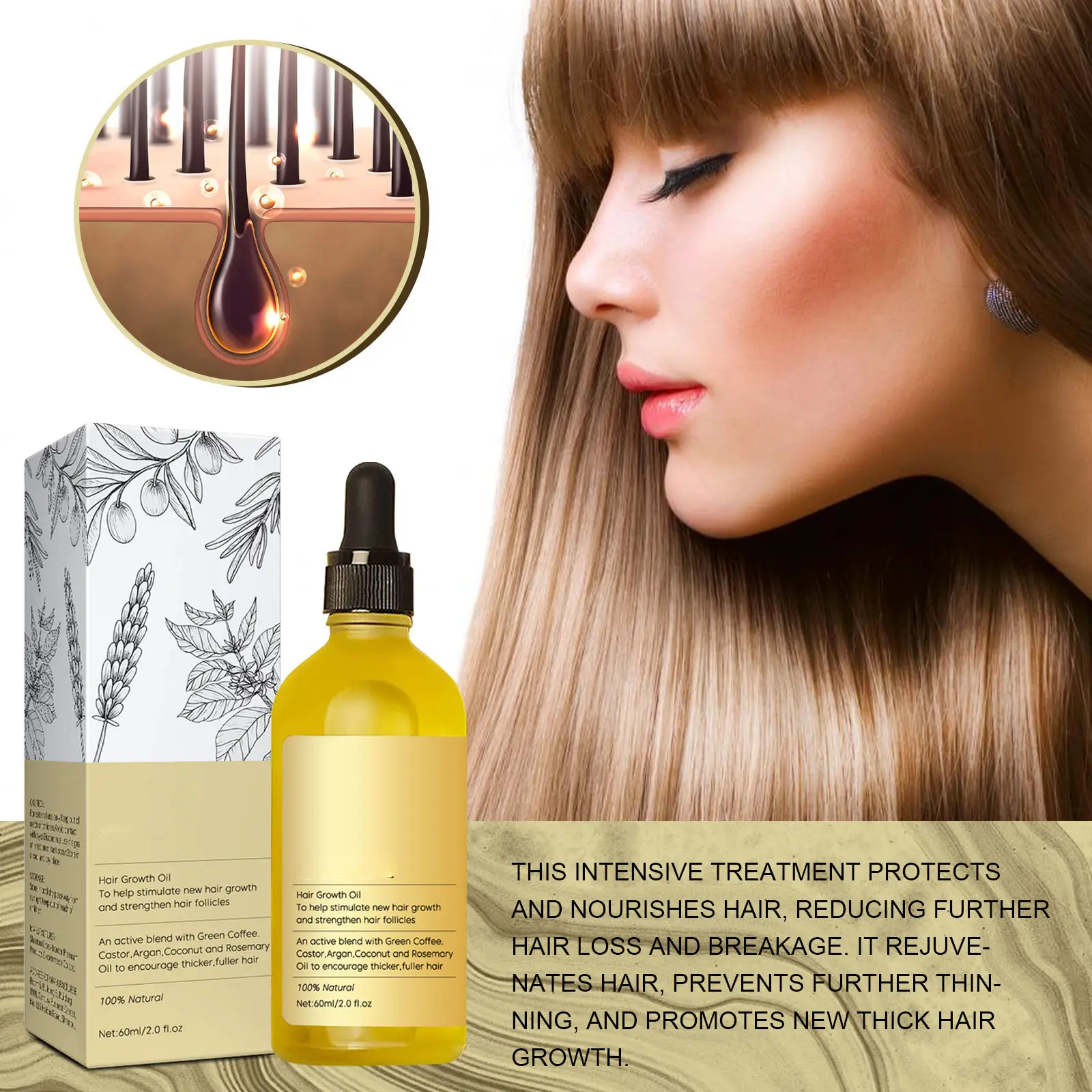 Натуральное органическое эффективное 100% для лечения выпадения волос, масло для восстановления роста, биотин, розмарин, эфирное масло, сыворотка для роста