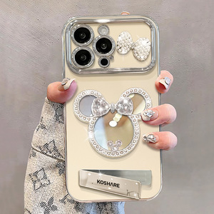 เคสโทรศัพท์ TPU สไตล์มิกกี้กระจกรูปโบว์สำหรับ Apple 16Pro 15/14/13 16PLUS มาพร้อมกับขาตั้งและที่จับกระจกหน้าต่างขนาดใหญ่ - Product Image 3
