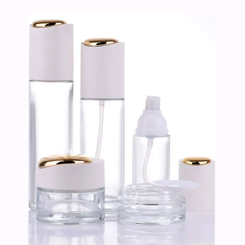 高級ユニーク40ml 100ml 120ml 1oz 50g化粧品ガラス瓶セットスキンケアフェイスクリームローションボトル用ガラス瓶