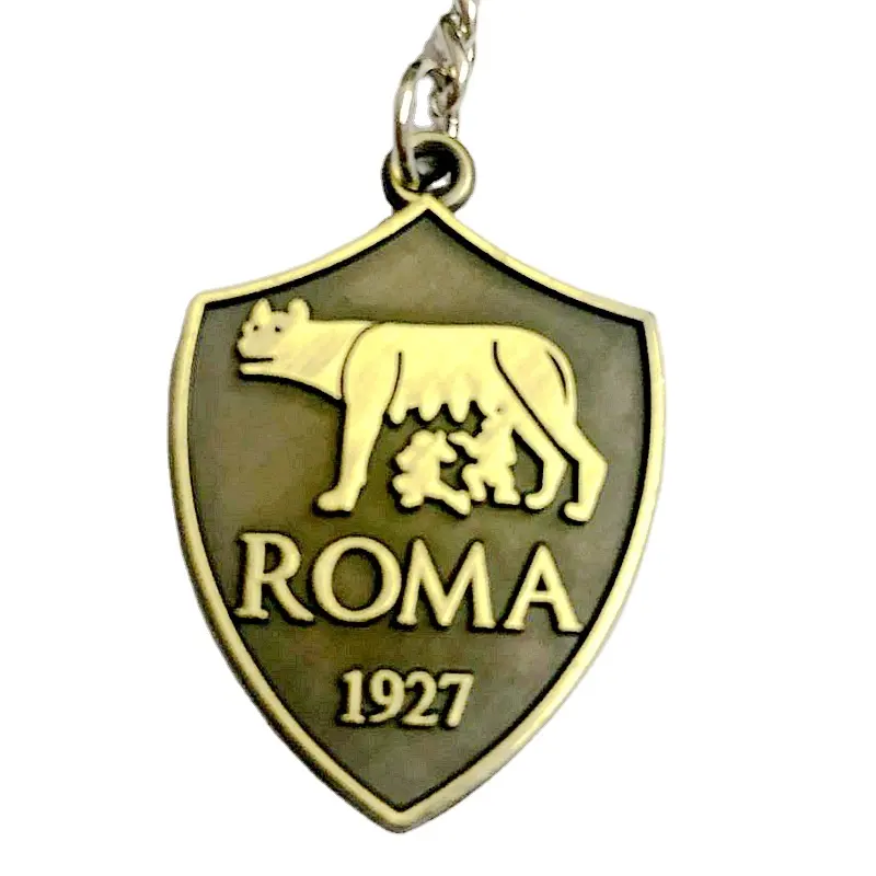 Metal bronze keychain, showing, Inter, Roma City, Milan, Juve and other teams in all their glory.