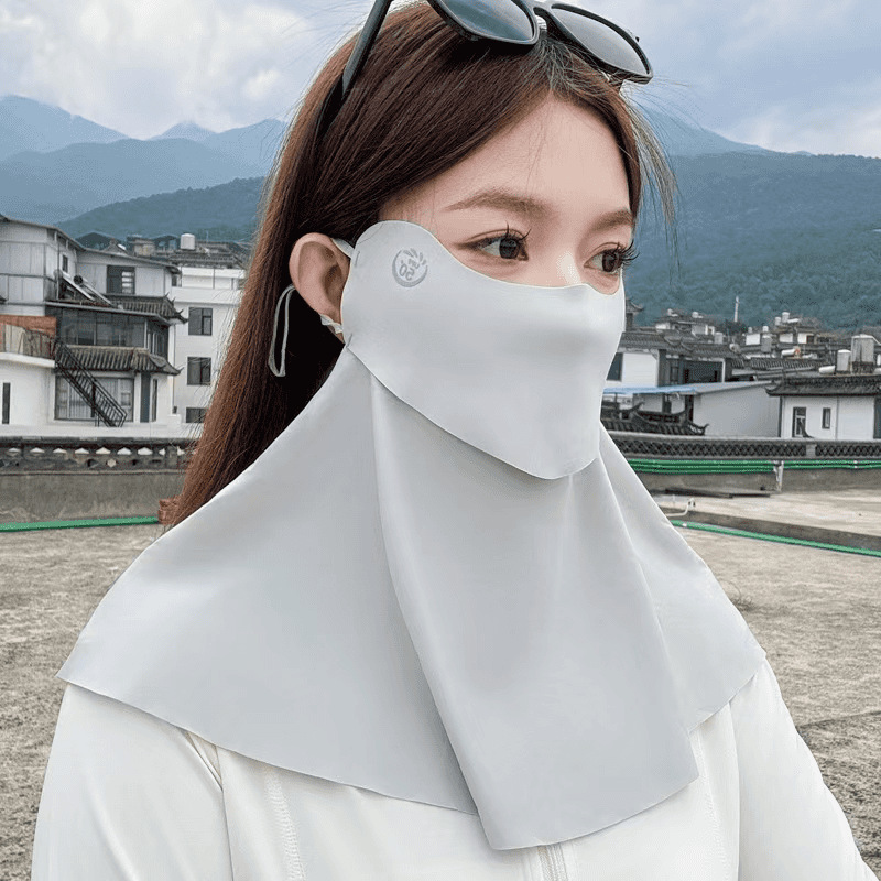 Gris claro - Mascarilla de medio rostro y cuello estilo beber