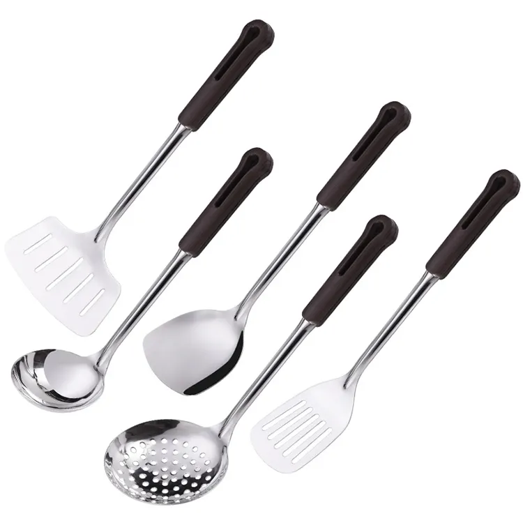 Penjualan Online Terbaik Rumah Ramah Lingkungan Set 5 Buah Peralatan Memasak Stainless Steel 304 Peralatan Dapur Set Spatula Stainless Steel