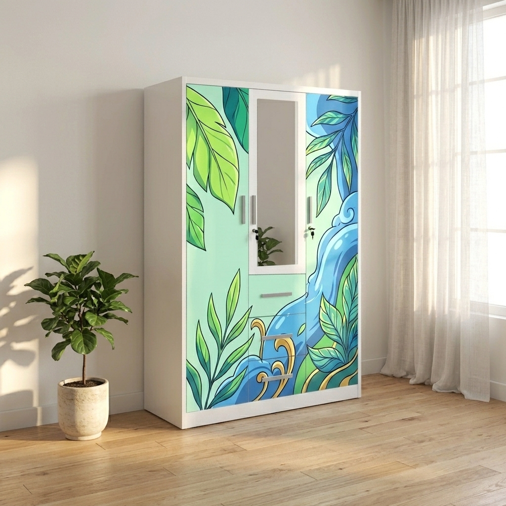 Armoire métallique à imprimé floral exotique