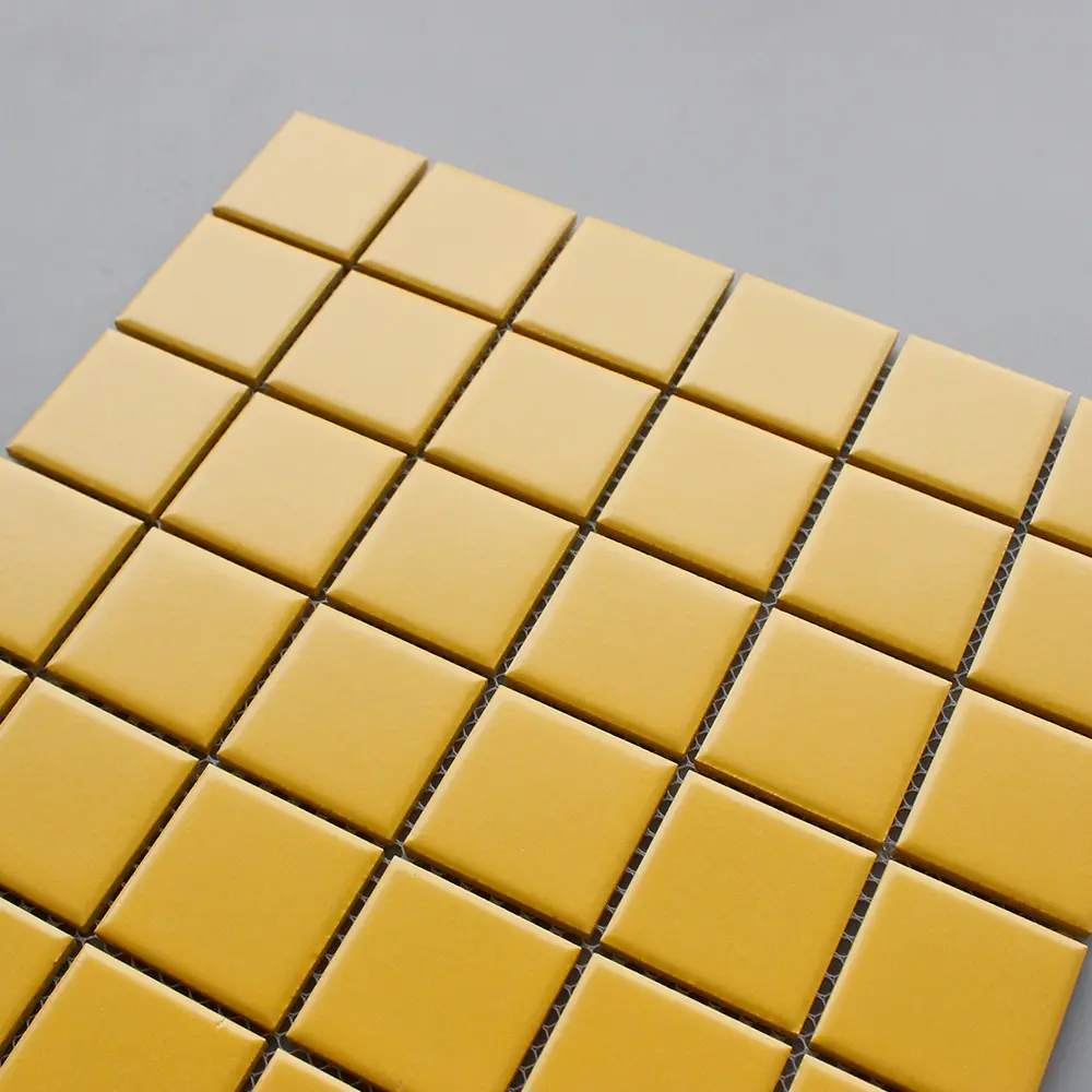 2x2 nuovo design piastrelle a mosaico in oro giallo di alta qualità piastrelle quadrate in ceramica filippine piscina color caramella