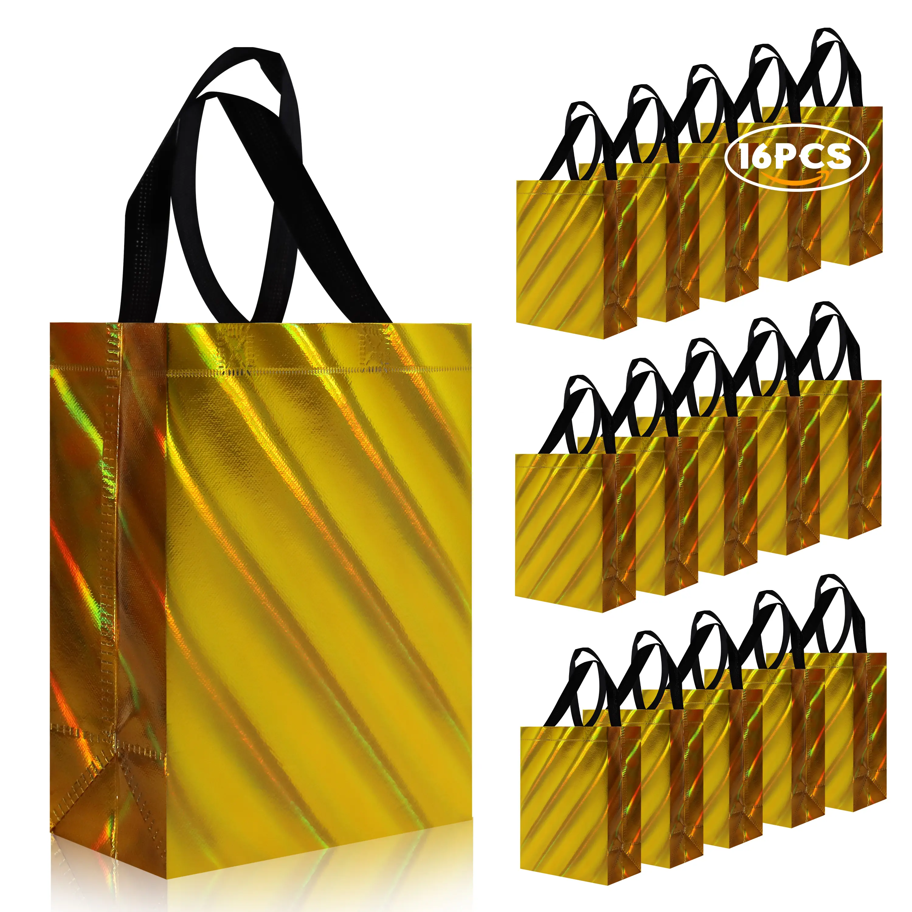 Sac shopping de qualité supérieure mini fashion brillant or jaune eco taille différente réutilisé pp tissé avec laminage non tissé