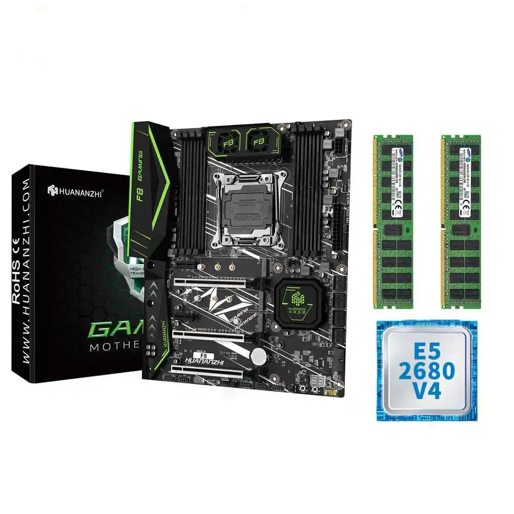 HUANANANZHI X99 F8 XEON Motherboard Kit com E5 2680 V4 e 2*16G DDR4 RECC Memória Combo Set LGA 2011 v3 M.2 NVME SATA USB