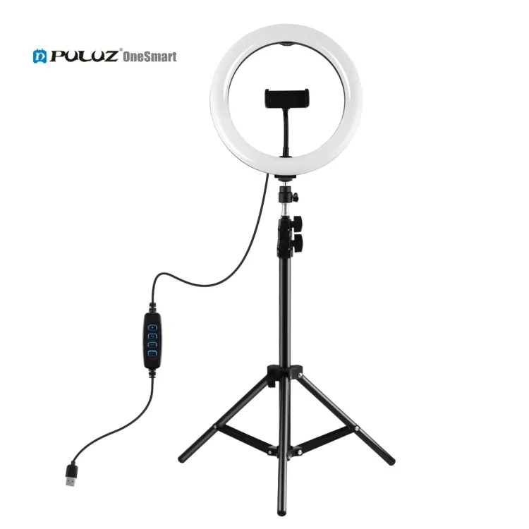 PULUZ Lampu Cincin LED 10 Inci, Kit Siaran Langsung Tiktok Youtube untuk Selfie Makeup dengan Dudukan Tripod 1.1M