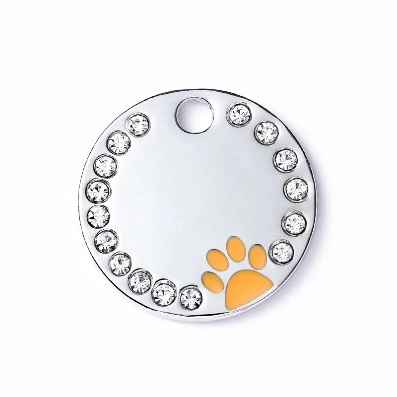 Prezzo di fabbrica diretto in acciaio inossidabile incisione Laser Pet Tag strass placcato in argento Nickel placcato per Pet targhetta per cani in metallo