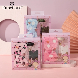 RubyFace yeşim silindir kuvars yüz masajı gua sha güzellik yüz masajı gül yeşim silindir seti yüz ile kafa bandı - Product Image 1