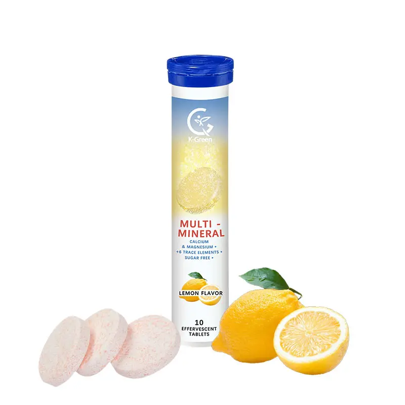 In magazzino compresse effervescenti multiminerali integratore di supporto immunitario con potenti antiossidanti vitamine A C & E aroma di limone