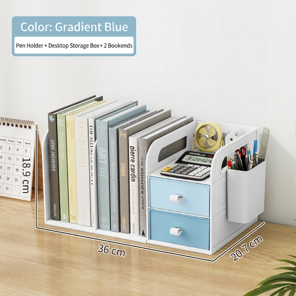 Gradient blue: desktop drawer box-2 bookshelf