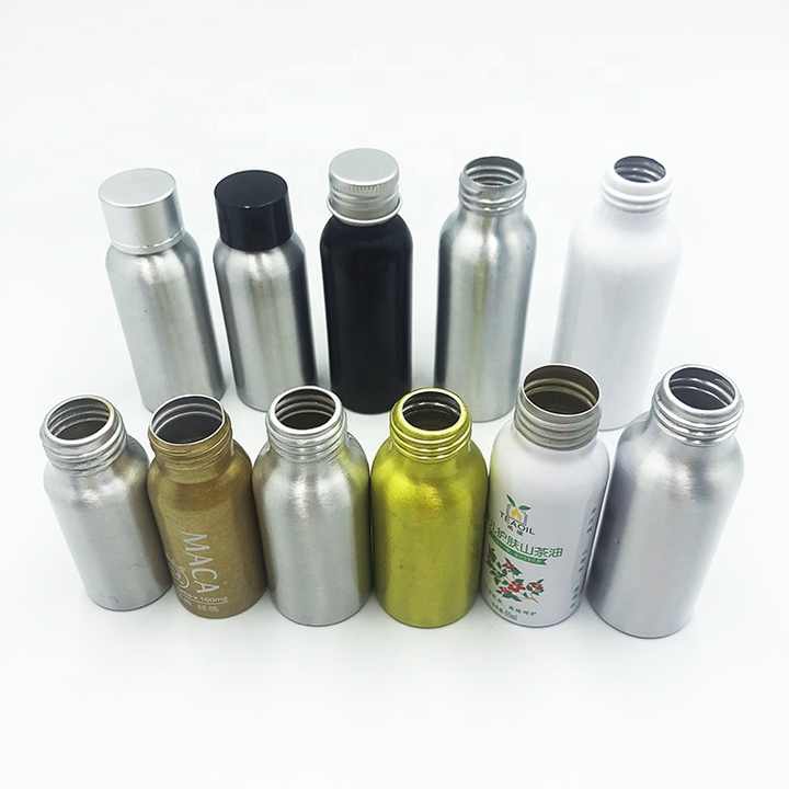 Petite capacité additif de carburant aluminium huiles essentielles huiles bouteille en aluminium bas quantité minimale de commande ruban or noir blanc