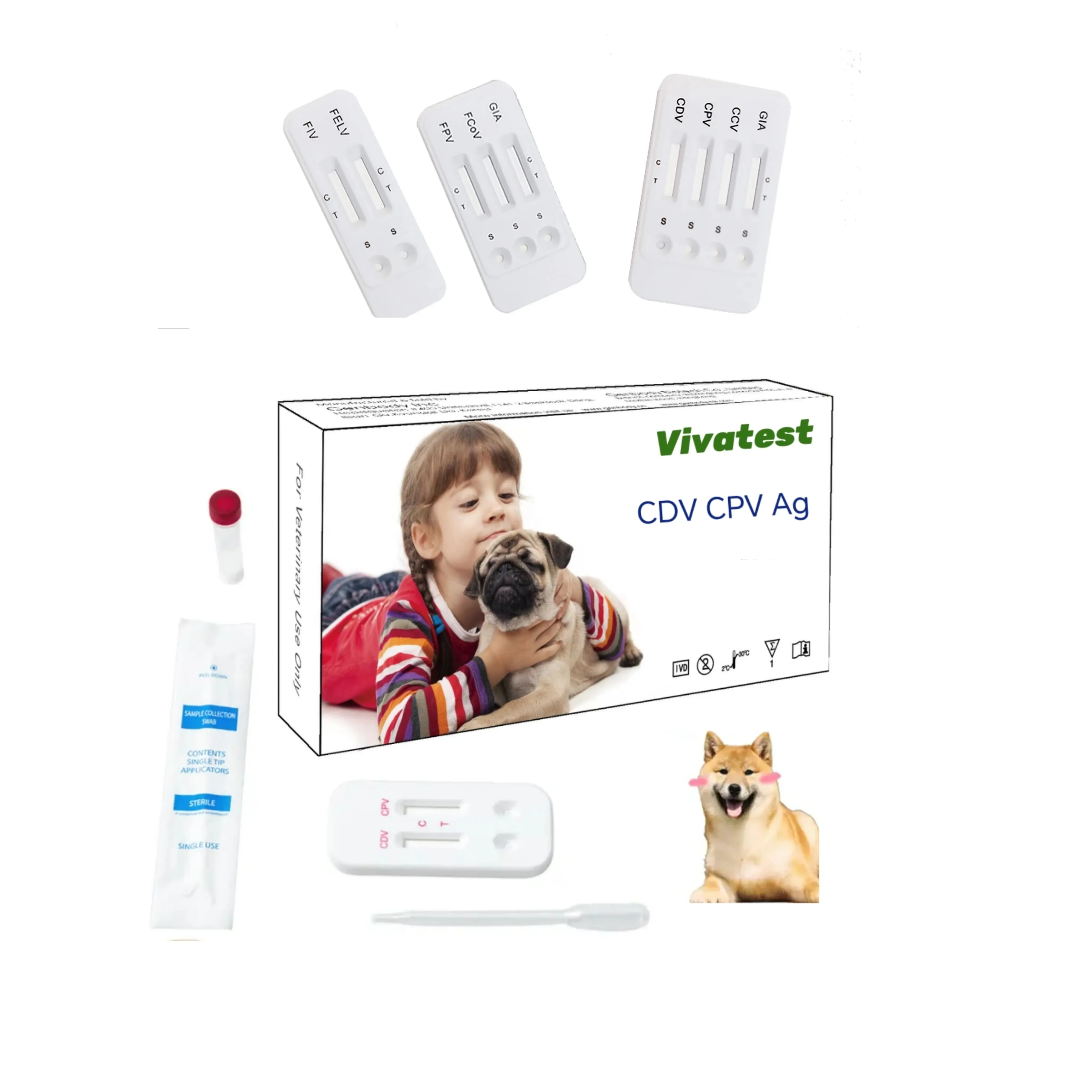 Tests de chien professionnel combiné 3 en 1 Ehr Bab Ana Pet Kit de test rapide pour animal de compagnie