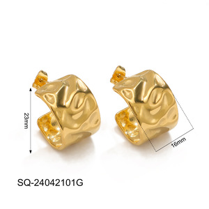 Stili di progettazione moda Pattern martellante rete popolare semplici orecchini in acciaio inox 18K - Product Image 4