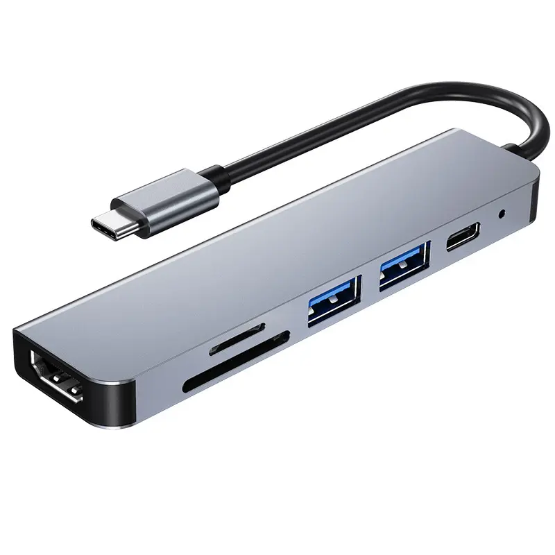 Fabricante OEM 6 en 1 Tipo C Hub con 4K HD MI SD TF 2 puertos USB 3,0 y puerto de entrega de energía para MacBook Pro y Chromebook