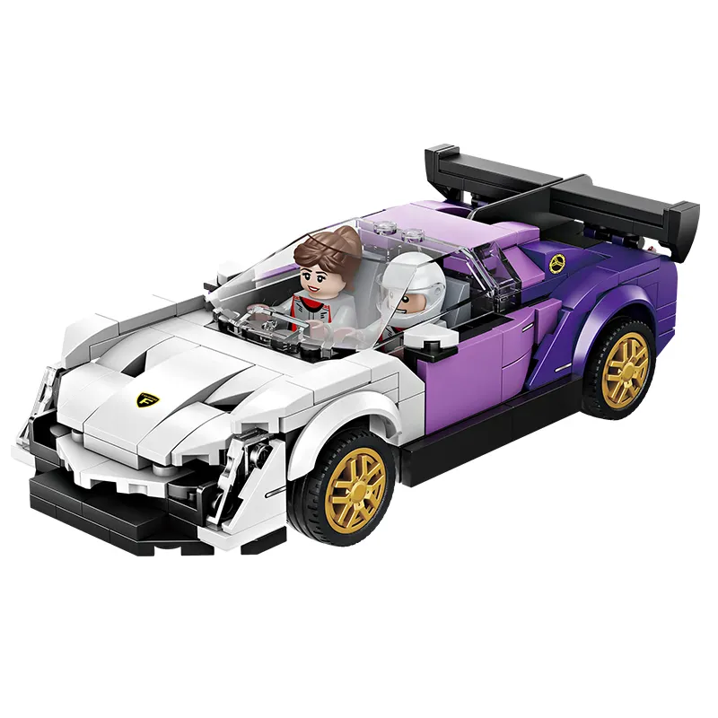 Conjunto de tijolos de quebra-cabeça 3D para carros de corrida, modelo de brinquedo educativo DIY, modelo de carro de brinquedo com som de luz de corrida, modelo de coleção de venda imperdível