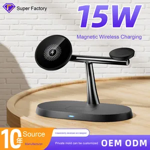 แท่นชาร์จไร้สายระบบแม่เหล็กแบบ3-in-1แท่นชาร์จเร็ว15W สำหรับใช้ร่วมกับหูฟังโทรศัพท์แอปเปิ้ล - Product Image 3