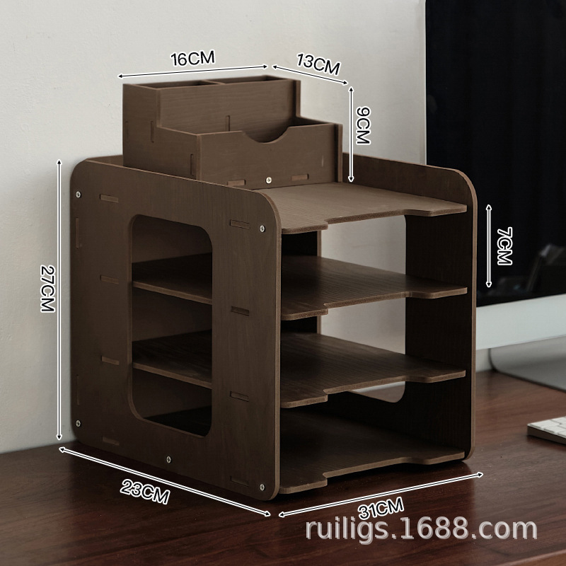 Walnut wood four-tier file rack