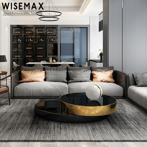 WISEMAX家具批发价格高档双层钢化玻璃圆形茶几组合木底茶几 - Product Image 2