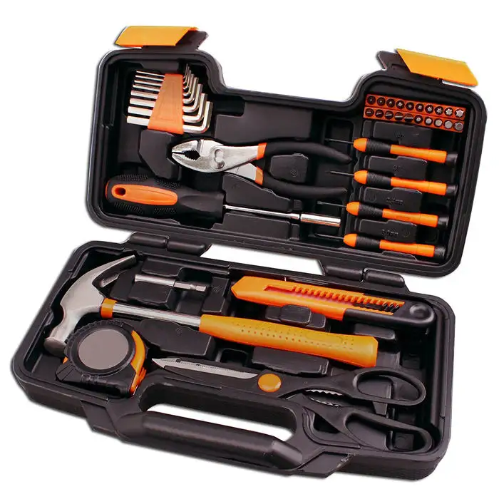 Herramientas de mano para mujer, kit de herramientas mecánicas con caja de soplado, baratas, 39 Uds.