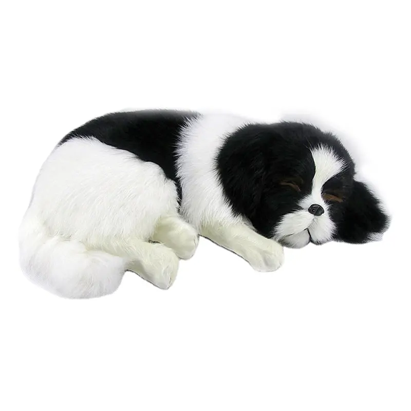 Store ornaments fur decorations realistic static lying sleeping dog with home accessories