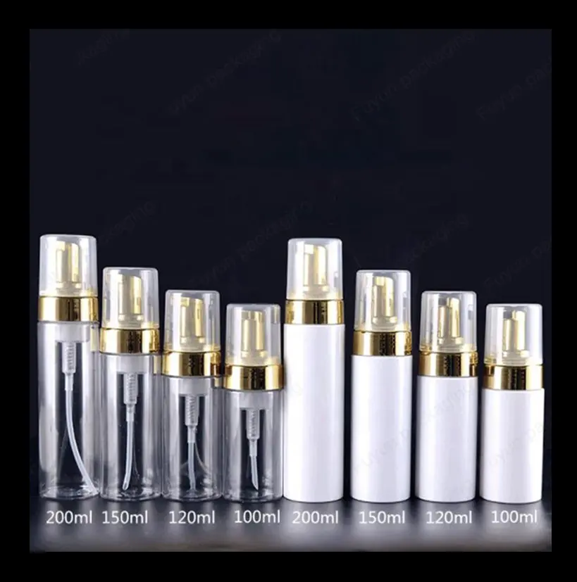 Fuyun New 100/120/150/200ml White Plastic Foaming Pump Cosmetic Foam Wash Bottle mit Gold Color Pump