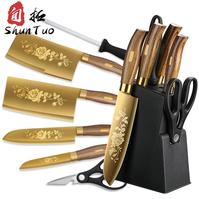 Barato multi japonés verde 9,5 7,5 inteligente 440c cobre Damasco pan arco kichen cuchillo conjunto cuchillos para cortar carne