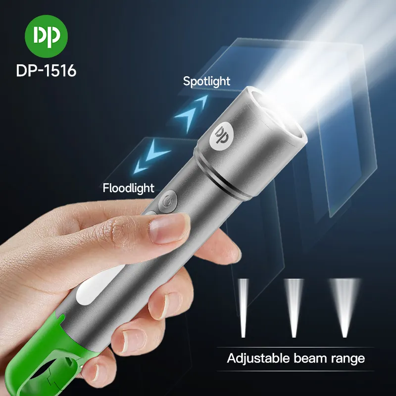 Torche à mise au point réglable DP 9 Modes d'éclairage T6 Aluminium USB 18650 Lithium Lampe de poche LED rechargeable Torche zoomable