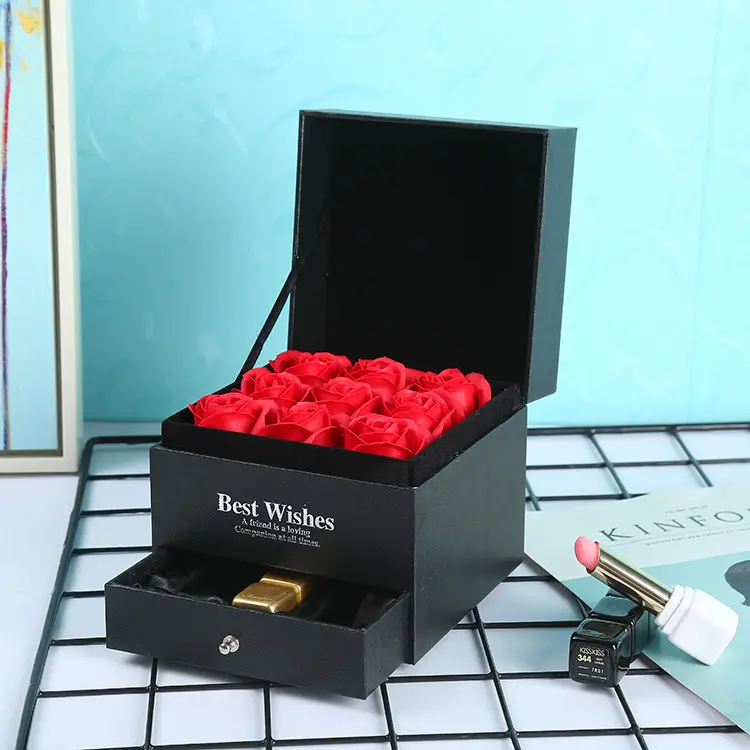 Rosa artificial de doble piso con pintalabios, conjunto de regalo, joyería, dibujo, San Valentín, gran oferta