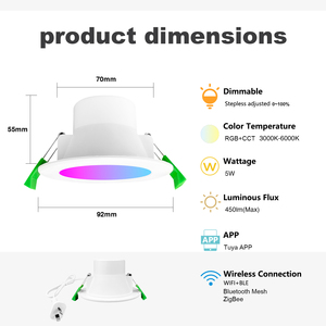 Ses kontrolü müzik Wifi Bluetooth Zigbee Google Alexa akıllı işık gömme yüz 10W RGB Cct saa led akıllı aşağı işık - Product Image 3