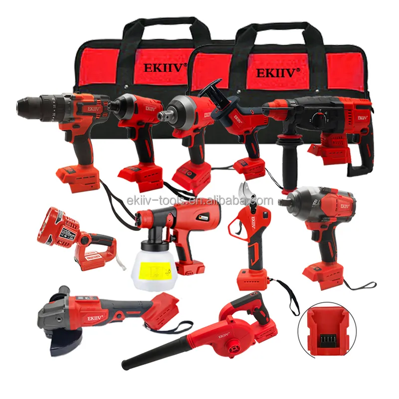 Fornitore verificato 20v cordless set di trapano a percussione chiave combinata set di taglio trapano a batteria al litio utensili elettrici