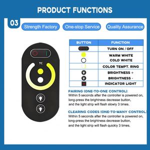 Điều khiển từ xa không dây RF bảng điều khiển cảm ứng 6 phím, đèn LED đổi màu 2 kênh, công suất cao DC 12/24V 15A/2CH, dùng cho chiếu sáng gia đình hoặc văn phòng - Product Image 3
