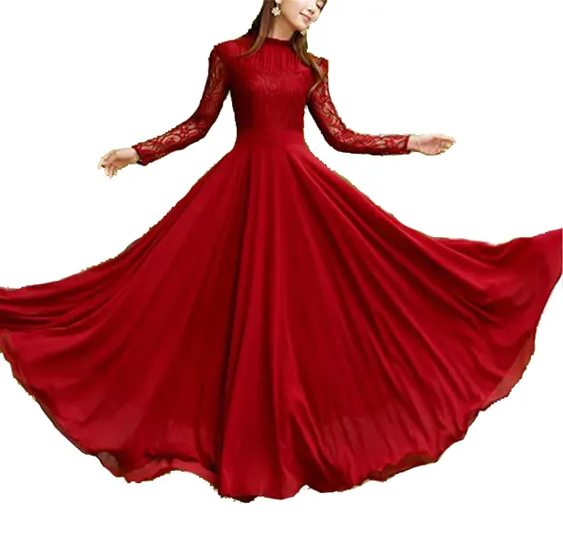 2019 Senhoras elegantes Chiffon Longo vestido de Noite Desgaste Do Partido Vestido de Manga Comprida Vestido de Noite Muçulmano