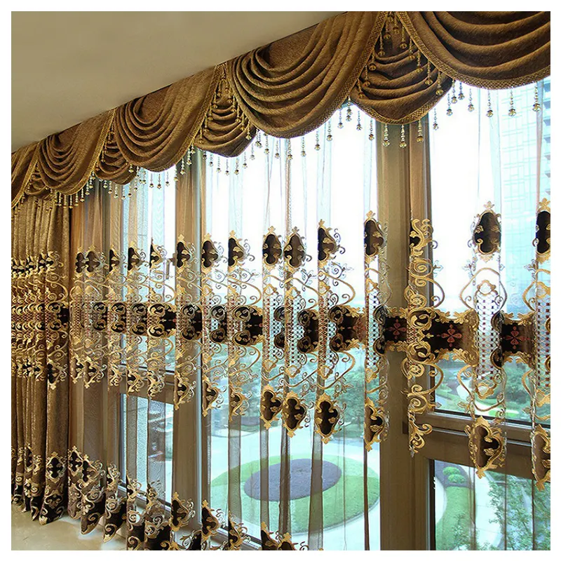 Conception de broderie de rideau russe rideaux transparents brodés turcs de luxe du fabricant chinois