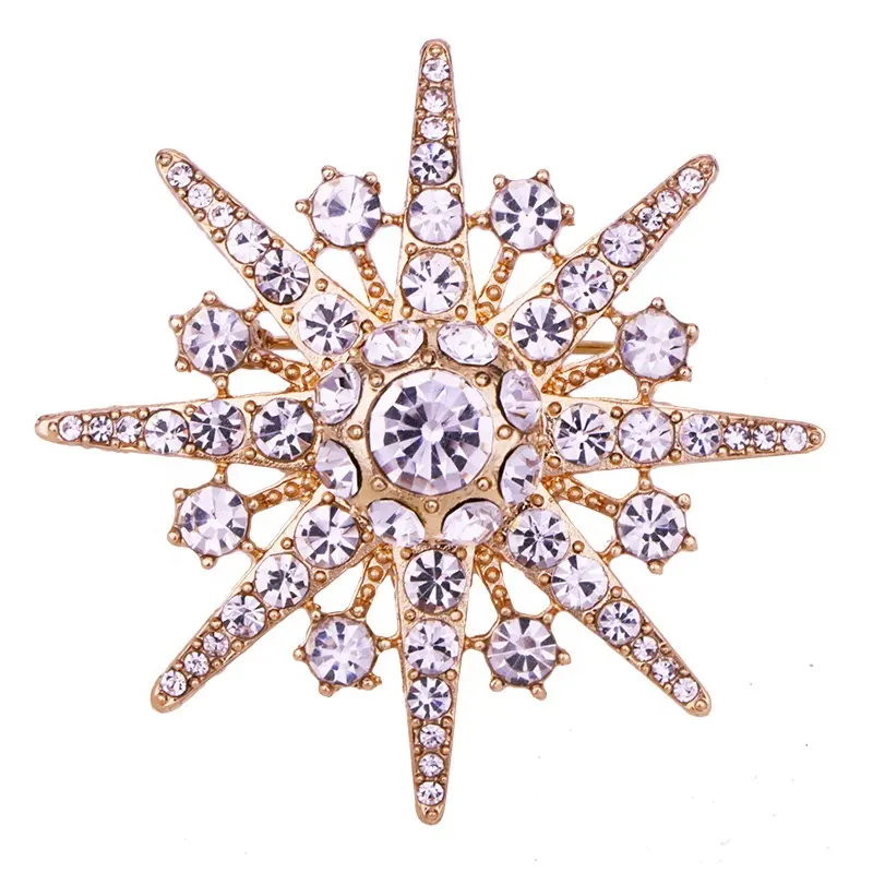 Vendita Diretta della fabbrica di Cristallo Strass Starburst Spilla Pins Accessori del Vestito degli uomini di Fiocco di Neve Spilla